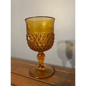 Vintage Indiana Glass Diamond Point Goblet Amber Single, Replacements, MCM‎